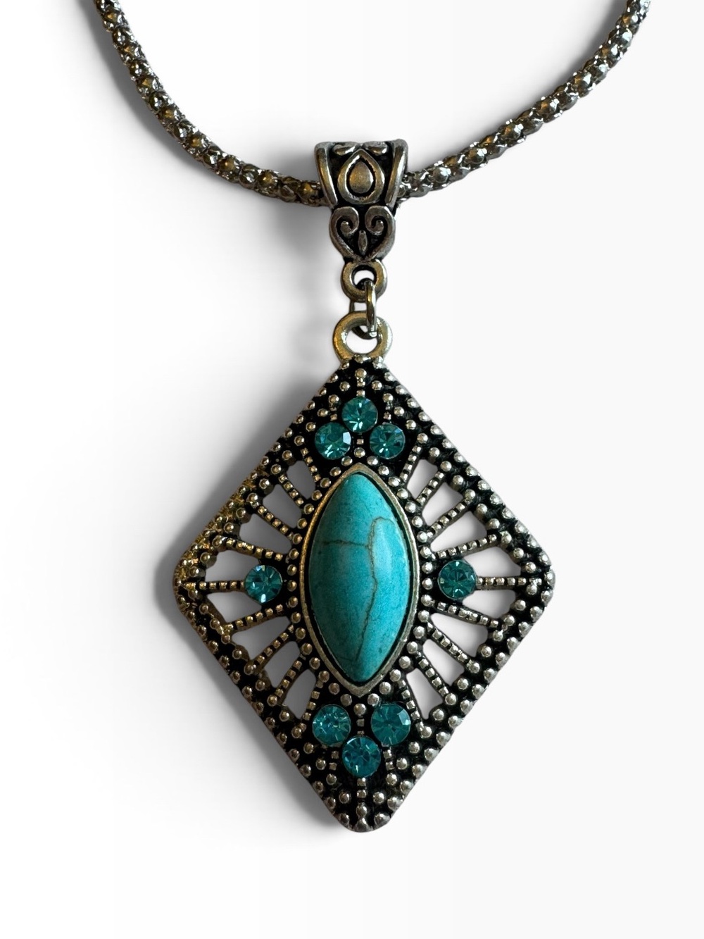 Turquoise Pendant Necklace - Silver Tone Women’s Jewelry - Picture 3 of 4